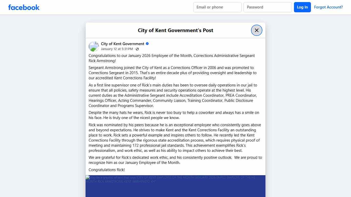 Congratulations to our January... - City of Kent Government Facebook